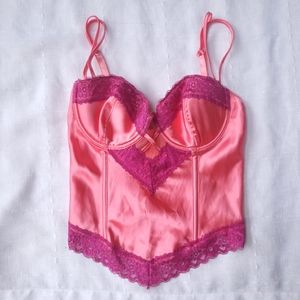 Sophie B. pink satin and mesh corset purple lace
